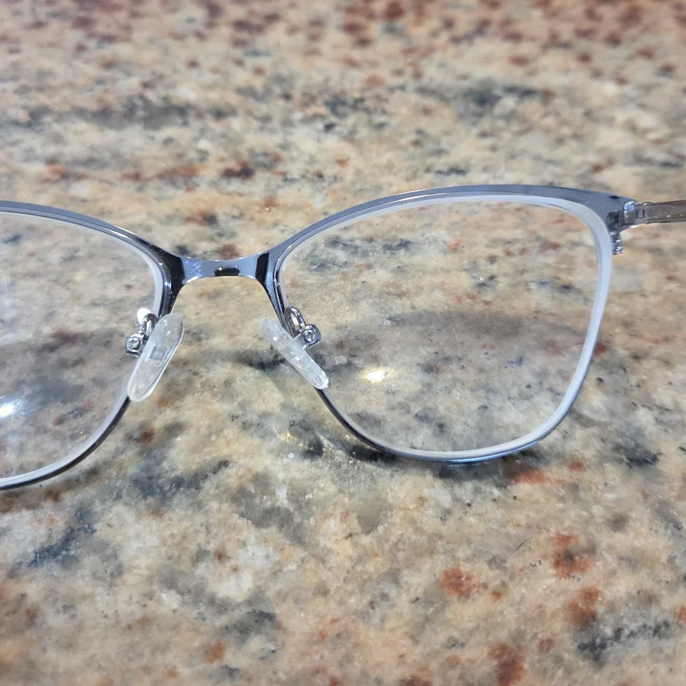Glasses Shop Gray Silver Glasses Frames Lenses Blue Glitter Sparkles Minimalist